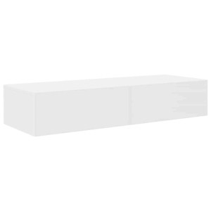 Weißes Wandregal mit zwei Schubladen aus Holzwerkstoff, 100 cm breit, für Stauraum und Dekoration.