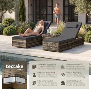 Tectake Rattan Doppelliege Carbonera Wetterfest und Uv Beständig 6 Fach Verstellbare Rückenlehne  196 x 62 x 36 cm Natur