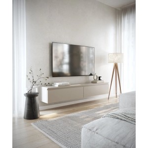 Selsey TV-Hängeboard Bemmi 175 cm in Kaschmirgrau, schwebend unter TV im modernen Wohnzimmer. Zwei Fächer.