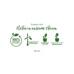 Grafik mit Logos zu Herstellung und Material der Elho Anzuchtschale Green Basics.