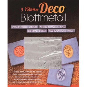 Glorex Blattmetall, silberfarben, 14x14cm, 5 Blatt zum Veredeln von Oberflächen.