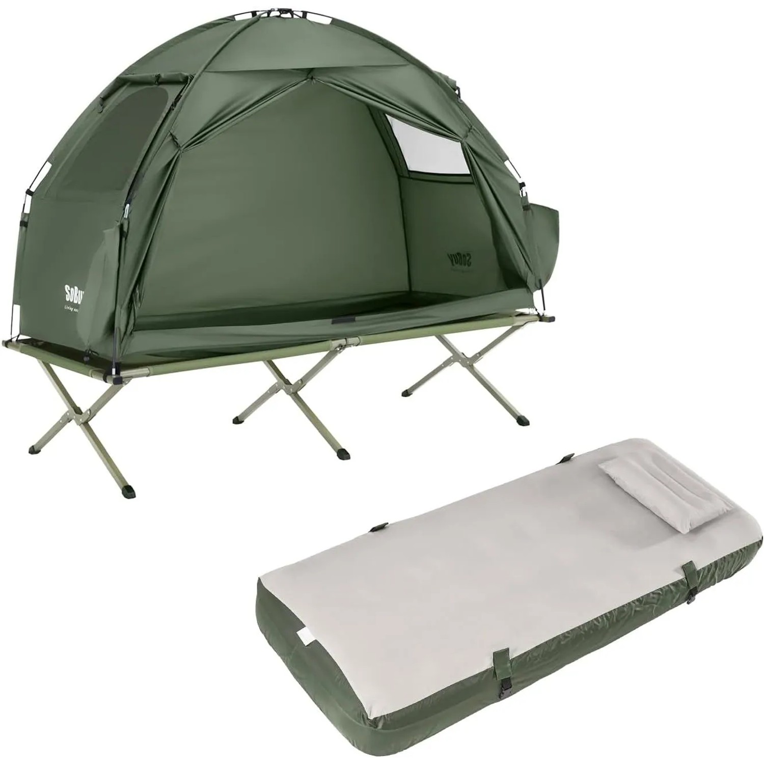 SoBuy Feldbett mit Zelt Campingzelt mit Luftmatratze Outdoor Zent 1 Person Grün OGS32-II-GR-TP