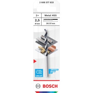 Bosch Spiralbohrer-Set Metal HSS, 2,5mm, 2-teilig, für präzises Bohren in Metall.