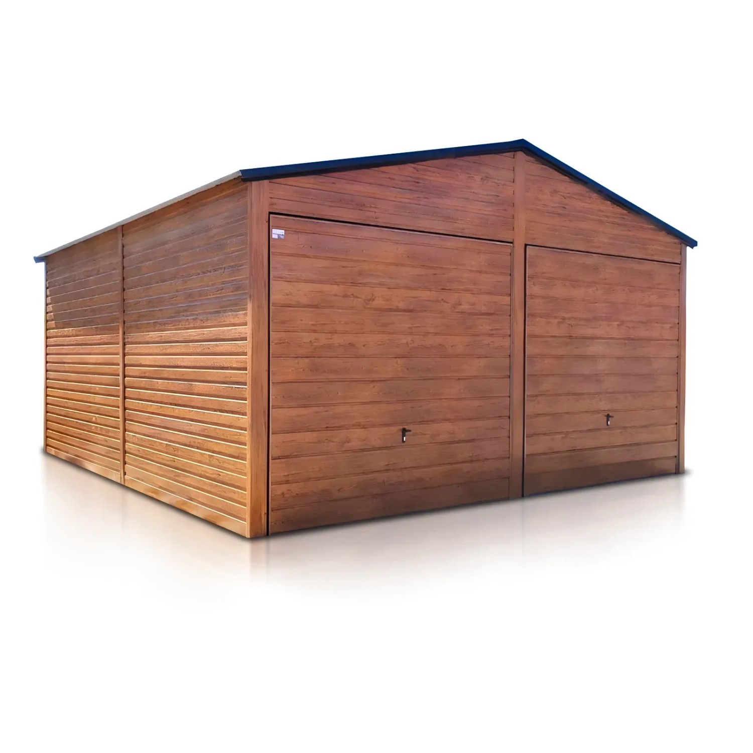 Liderstal Doppelgarage Premium aus Blech 600 x 600 cm Holzoptik Satteldach Schwingtor Holzoptik