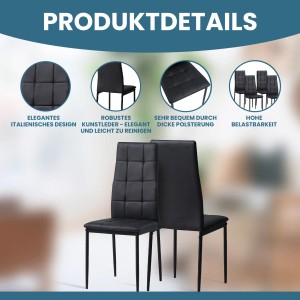Albatros Esszimmerstühle RIMINI 6er Set Schwarz mit Kunstlederbezug und Metallgestell.