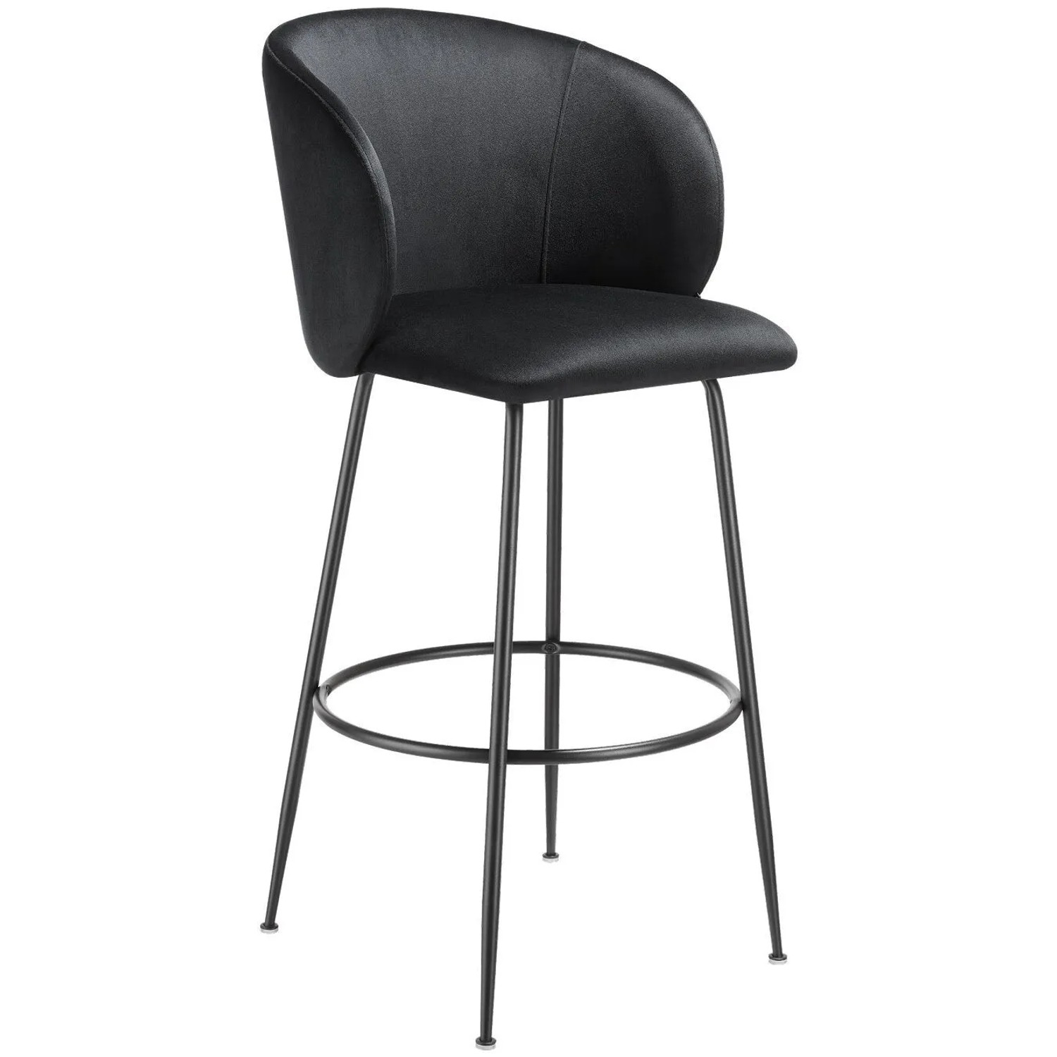 Tectake Barstuhl Luana In Samtoptik  Gepolstert Mit Breiter Rückenlehne und Fußstütze 2Er Set 60 x 51 x 106 cm Schwarz Schwarz