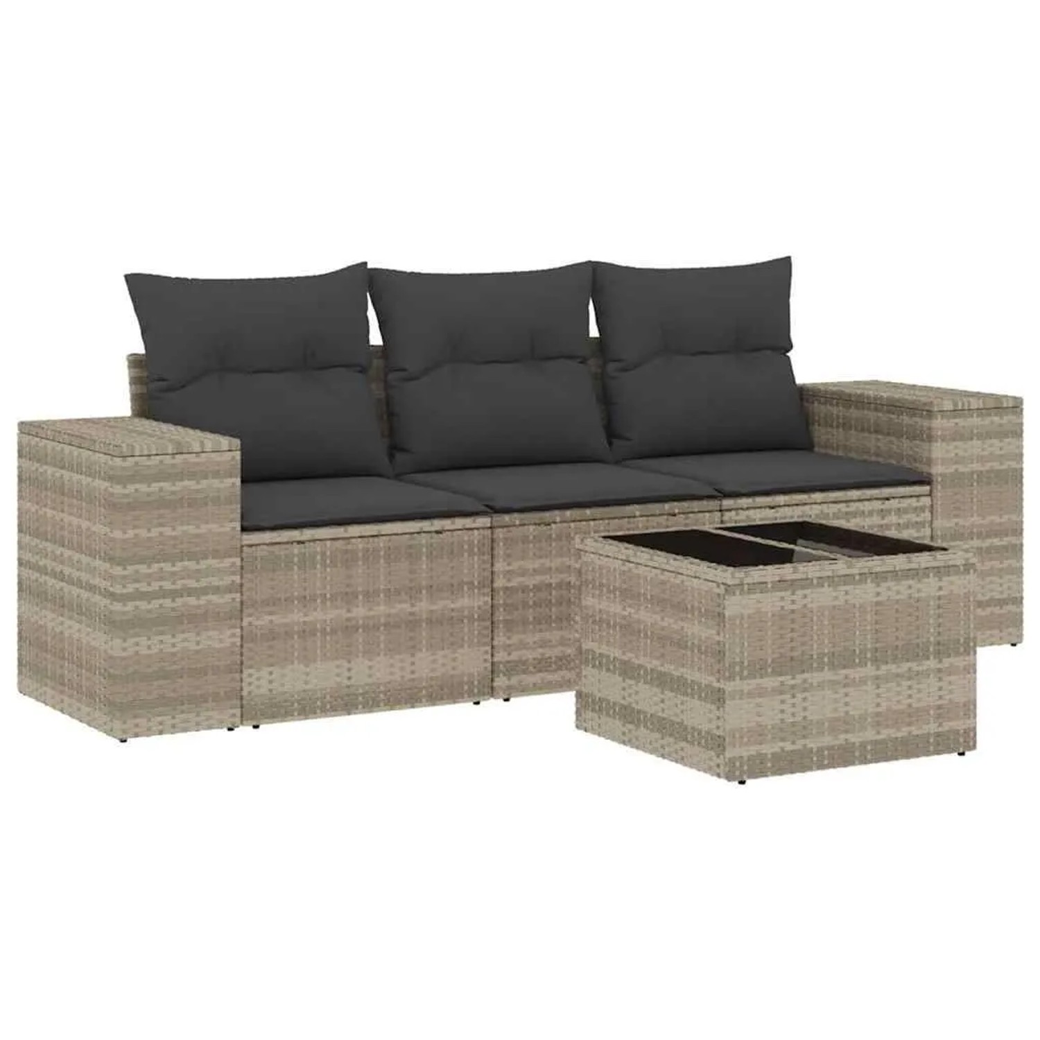vidaXL 4-Tlg Garten-Sofagarnitur mit Kissen Hellgrau Poly Rattan 3222271 günstig online kaufen