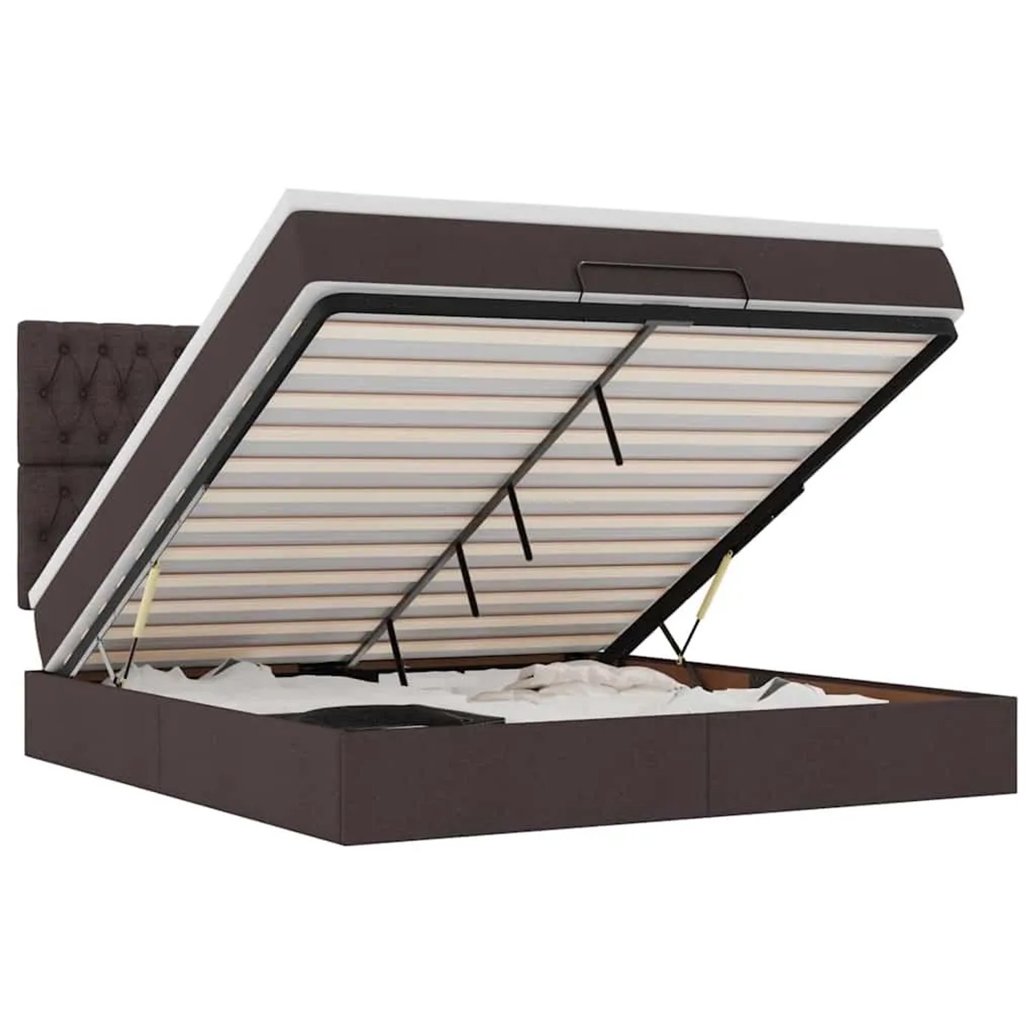 vidaXL Ottoman-Bett mit Matratze und LEDs Dunkelbraun 160x200 cm Stoff 3314103