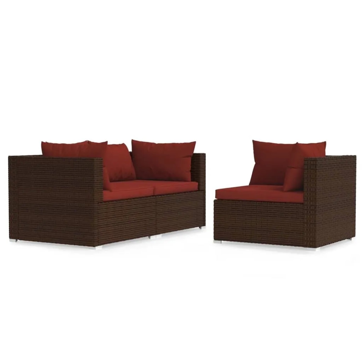 vidaXL 3-Tlg Garten-Lounge-Set mit Kissen Braun Poly Rattan 317549