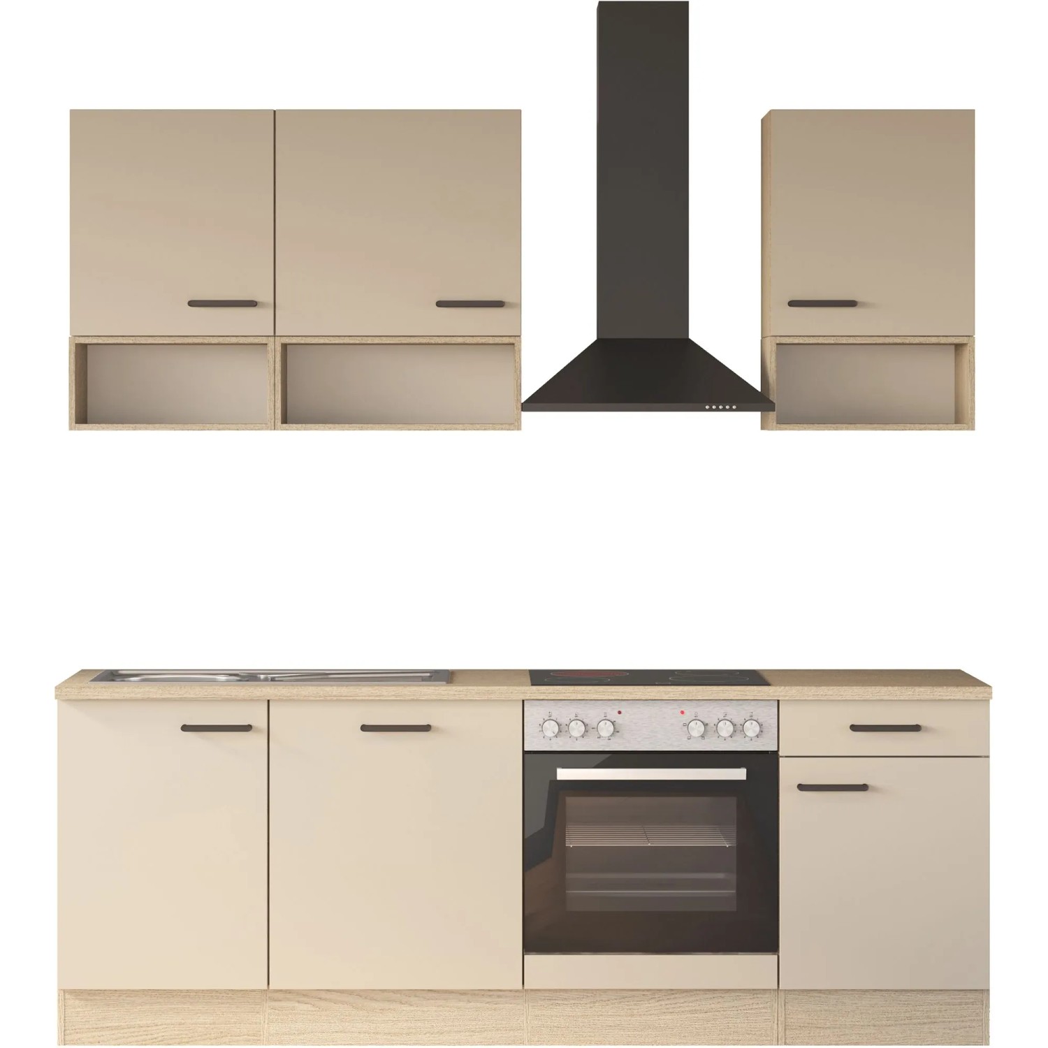 Flex-Well Exklusiv Küchenzeile 1711 Creso 220 cm Cashmere Matt - Provence Oak