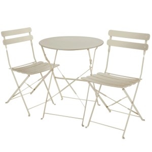 Klappbares Bistrotisch-Set Frieda in Creme für 2 Personen, ideal für Balkon und Garten.