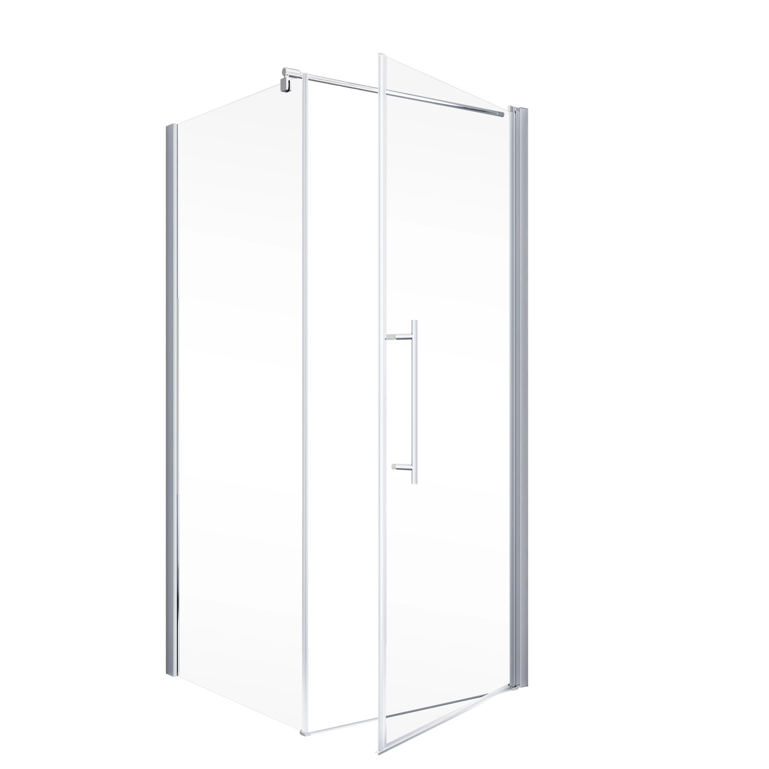 Schulte Alexa Style 2.0 Duschwand mit Drehtür und Seitenwand, klares Glas, Chromprofile.