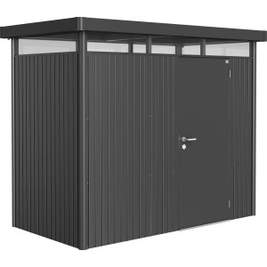 Biohort HighLine Gerätehaus, dunkelgrau-metallic, 3,5 m² mit Einzeltür. Metall Gerätehaus für Garten.