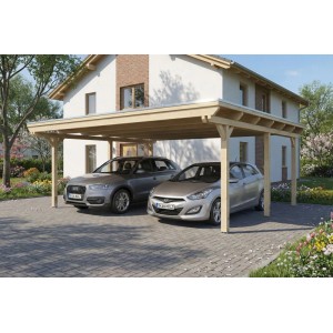 Skan Holz Carport Emsland Stahl-Dachplatten 609 cm x 604 cm Natur