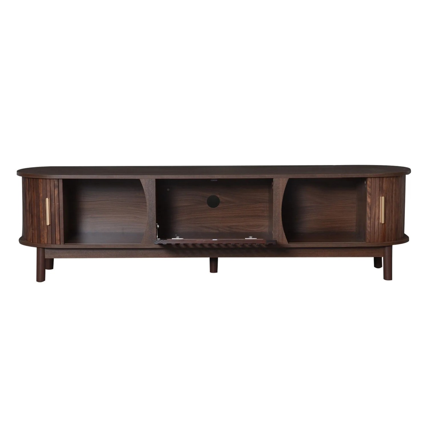 okwish TV Schrank mit Schiebetür Klapptür Stützbeinen Stauraum 165x39.5x46cm Braun