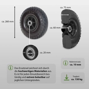 TRUTZHOLM Sackkarrenrad, PU Rad, 260x85mm, 60mm Nabe, 20mm Achsloch, schwarz.