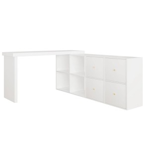 Merax Eckschreibtisch L-Form, weiß, aus MDF, mit drehbarer Tischplatte und integriertem Stauraum.