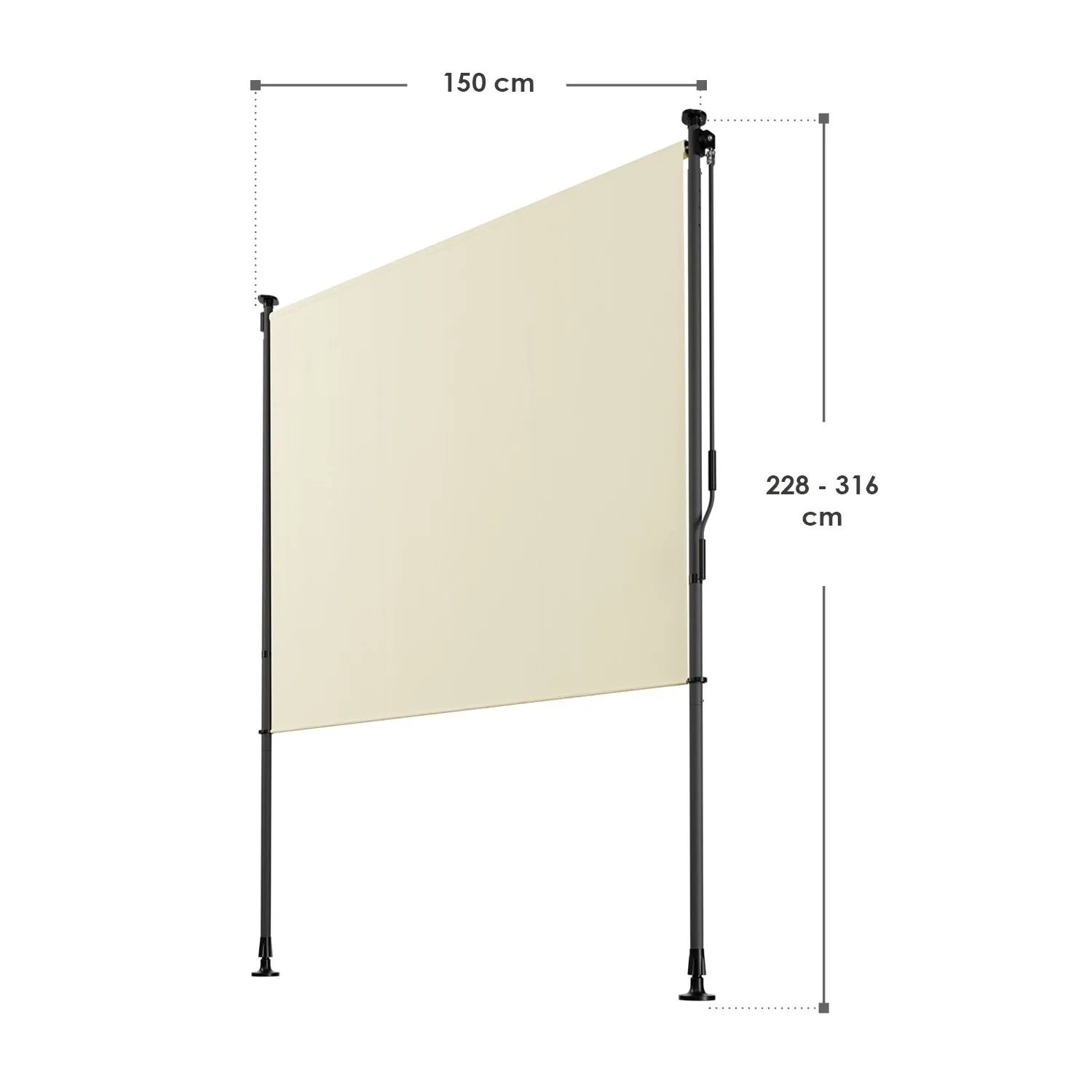 Beige Juskys Senkrechtmarkise Barbados 150x310 cm als Sonnen- und Sichtschutz für Balkon und Terrasse.