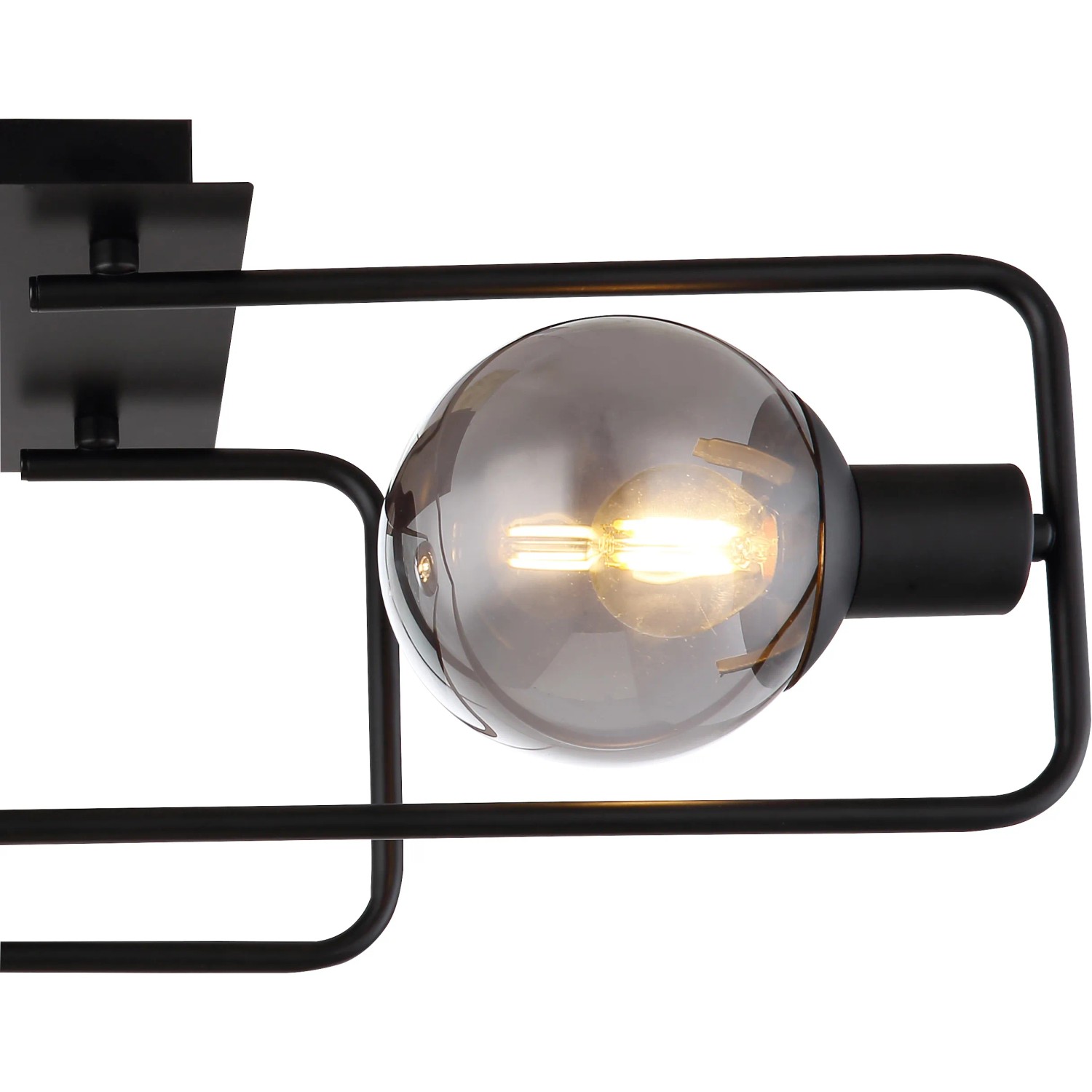 Moderne, 2-flammige Globo Deckenleuchte Blama in Schwarz matt mit rauchfarbenen Glasschirmen.