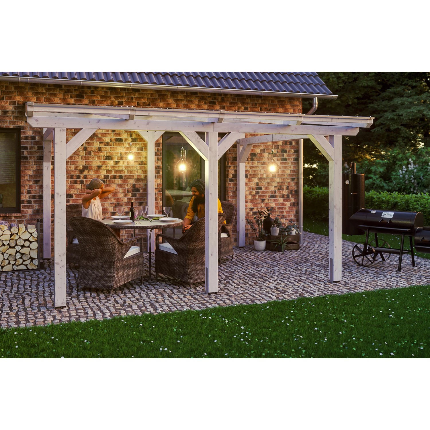 Skan Holz Terrassenüberdachung Siena 434 x 350 cm Leimholz Weiß