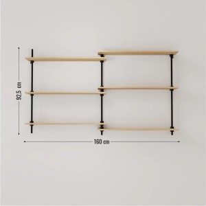 Ar Shelving Deco Set Wandregal, 92,5x160x17 cm, mit Holzregalböden und schwarzem Stahlgestell.