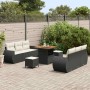 Schwarzes 9-teiliges Garten-Sofa-Set aus Poly Rattan von vidaXL für Garten und Terrasse.