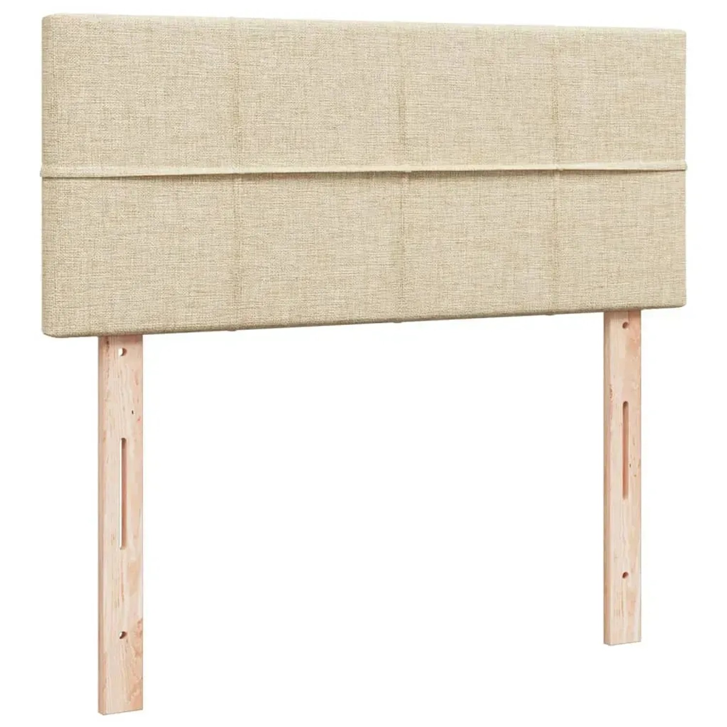 Cremefarbenes Boxspringbett Kopfteil mit Holzfüßen, Stoffbezug. Passend zu Betten 120x190 cm.