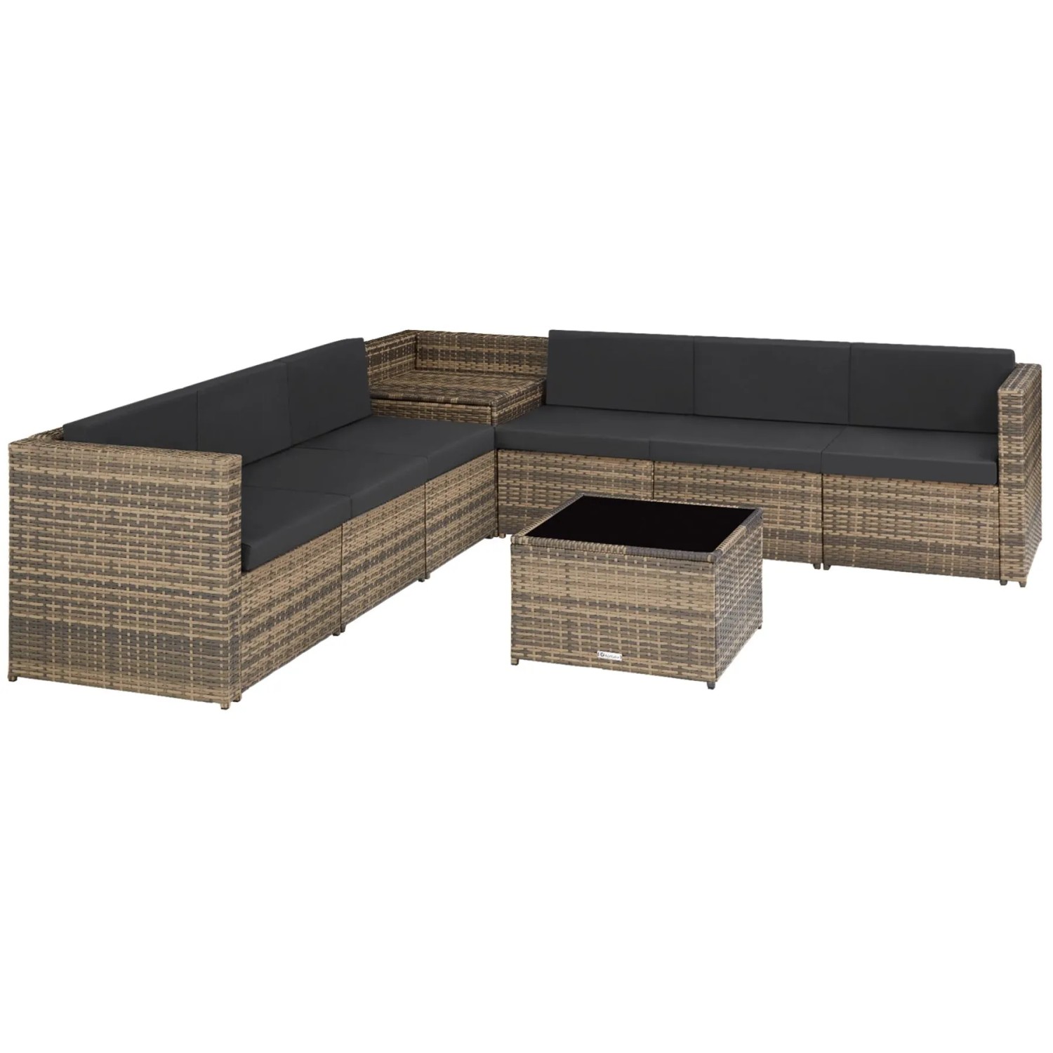 Tectake Rattan Lounge Verona Für 6 Personen Widerstandsfähig und Uv Beständig  306 x 190 x 66 cm Natur