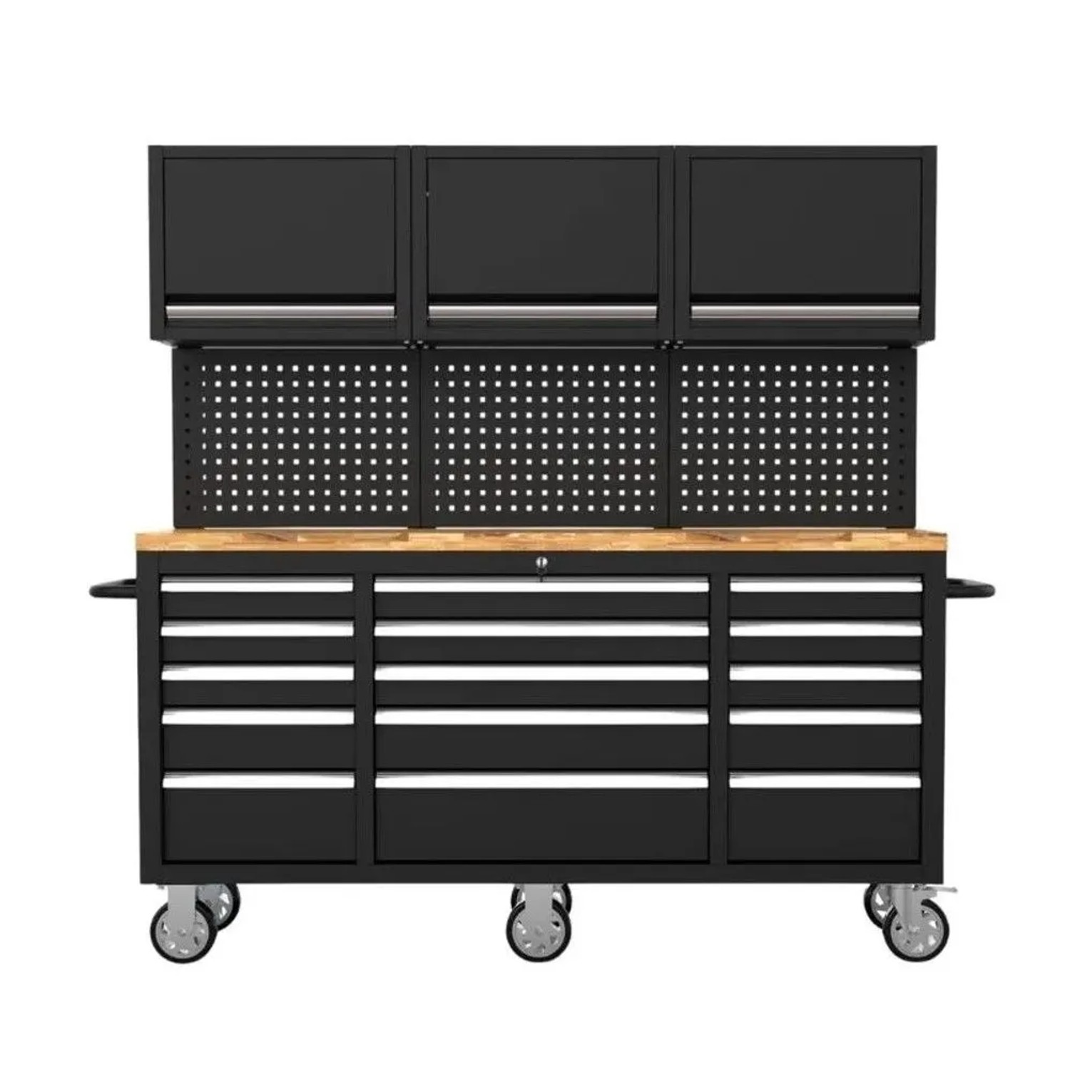 Galaflor Mobile Werkbank mit Lochwand Oberschränken und Arbeitsplatte 183 cm