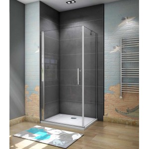 Duschparadies Eckdusche 90x90cm mit Pendeltür, 6mm NANO Glas und Chromprofil.