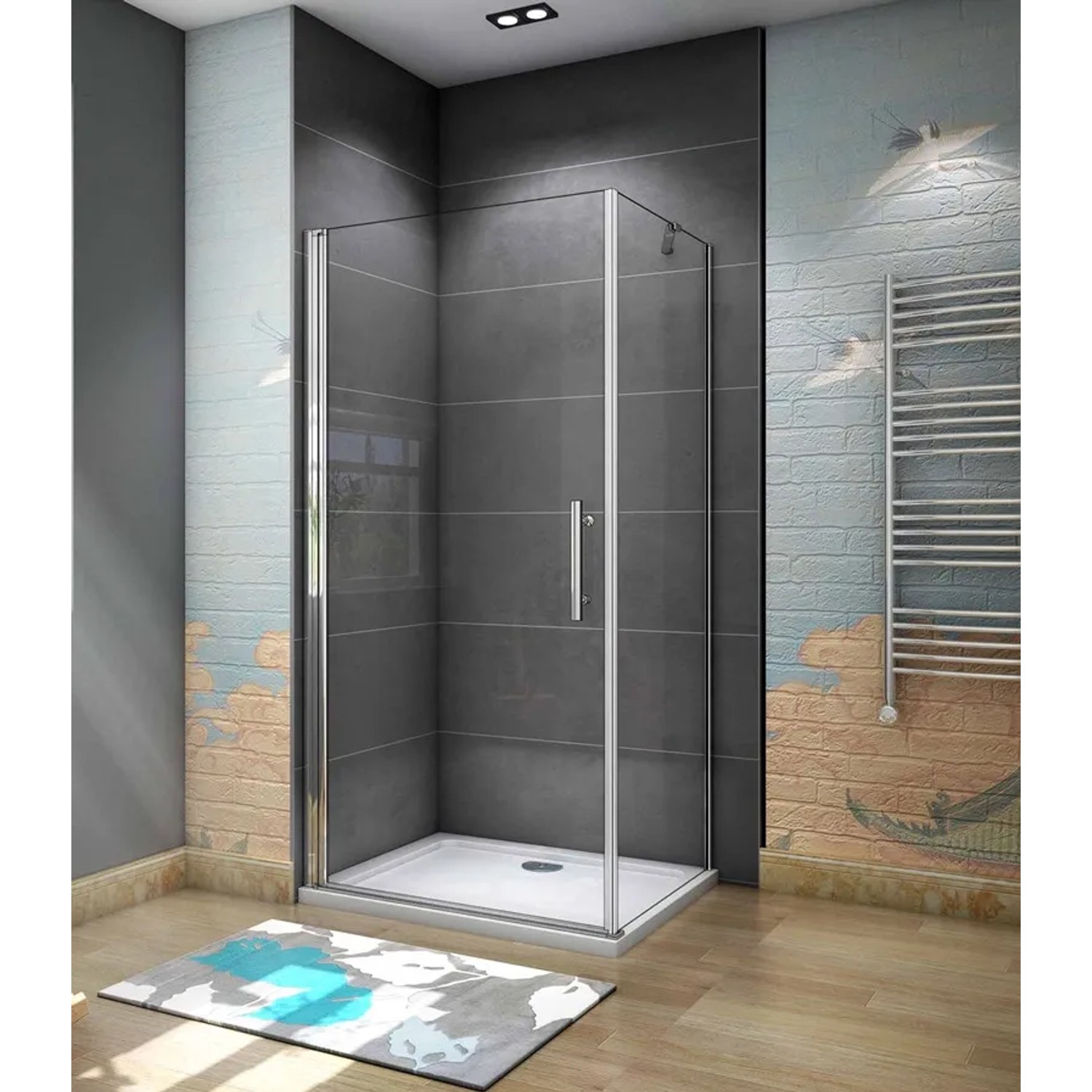 Duschparadies Eckdusche 90x90cm mit Pendeltür, 6mm NANO Glas und Chromprofil.