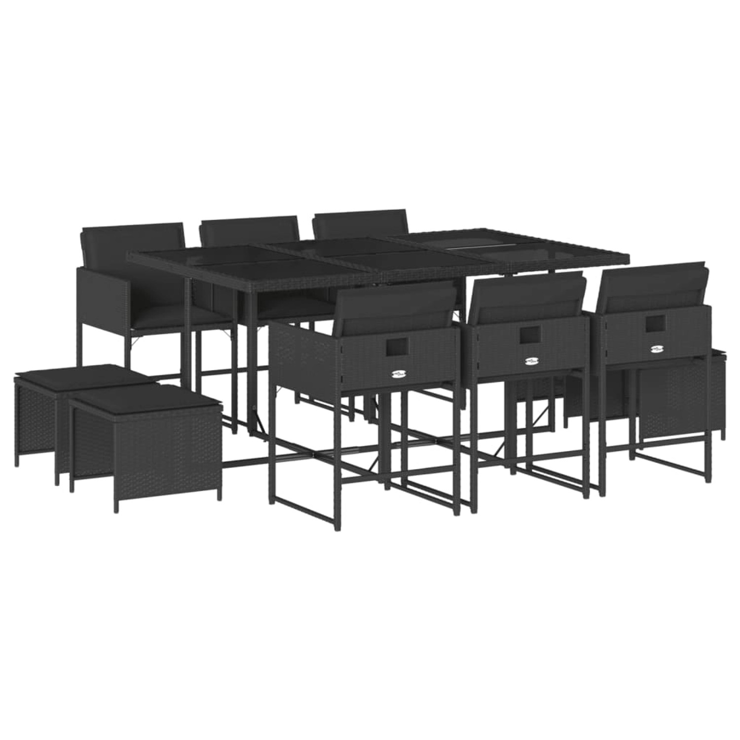 vidaXL 11-Tlg Garten-Essgruppe mit Kissen Schwarz Poly Rattan 3211327 günstig online kaufen