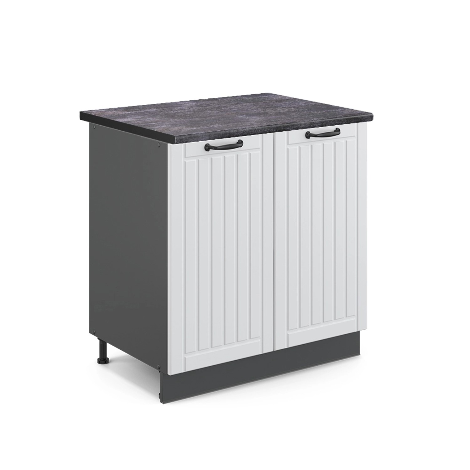 Vicco Spülenunterschrank Fame-Line Weiß Landhaus/Anthrazit 80 cm mit Regal AP Anthrazit