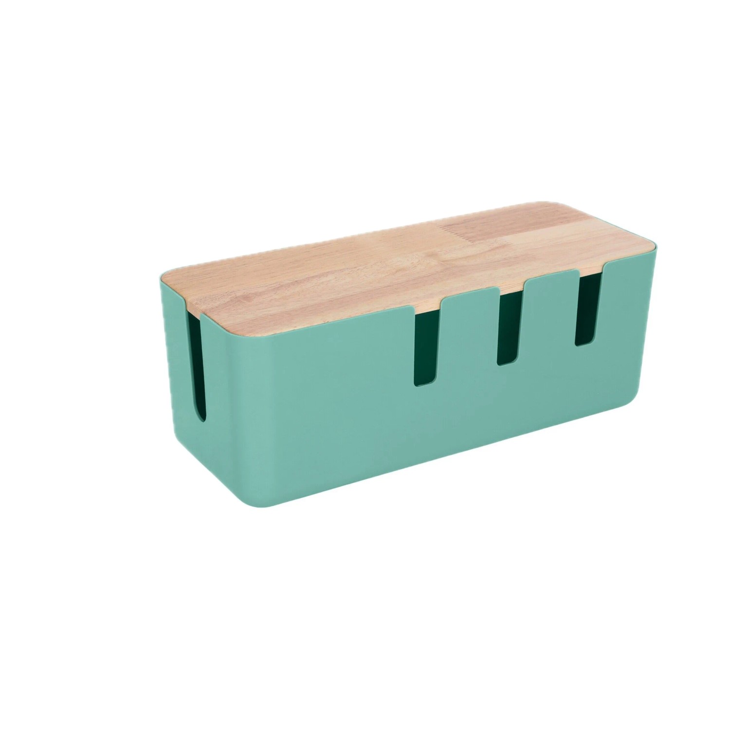 Relaxdays Kabelbox Kunststoff Holz Mint Mit Holzdeckel Für 2 Steckdosenleisten 30,5 cm x 12,5 cm x 11,5 cm 0,5 kg