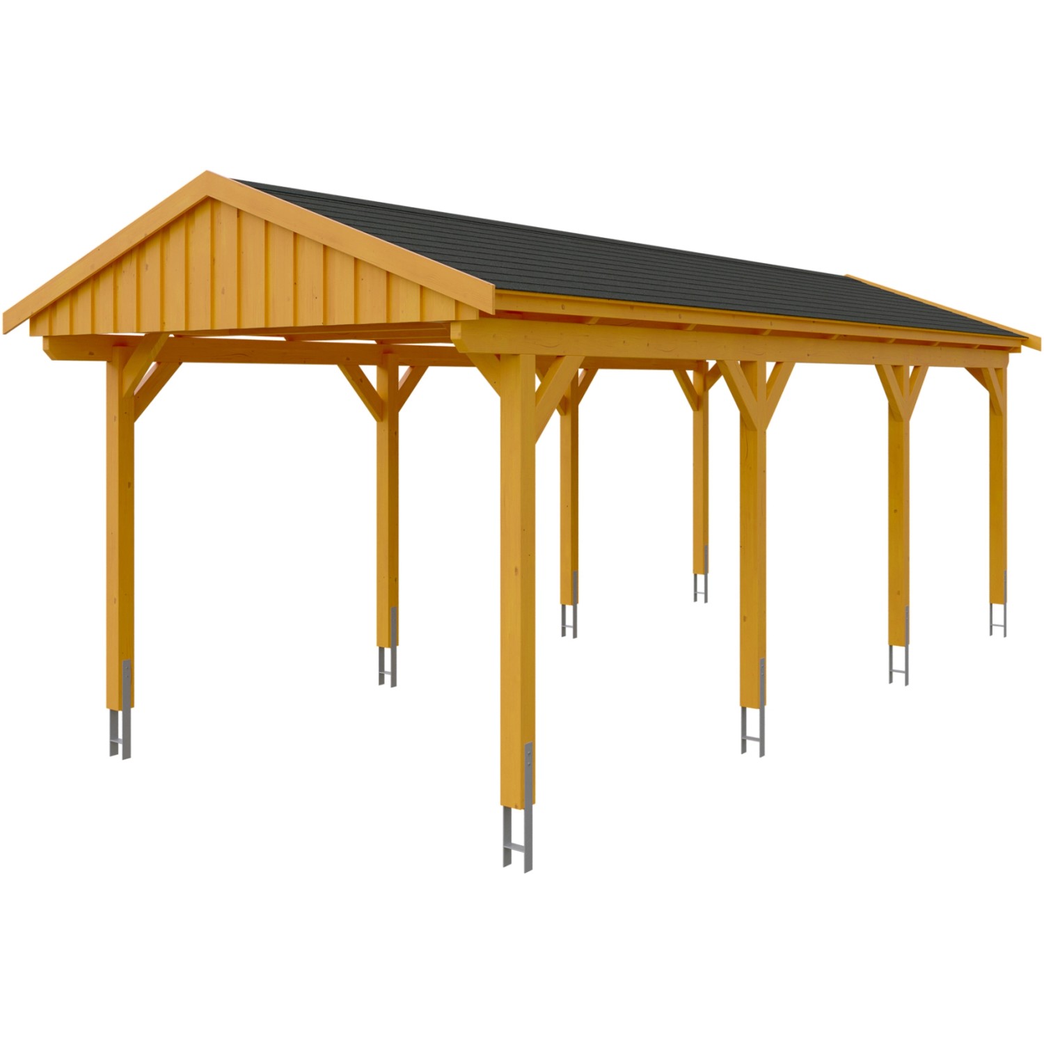 Skan Holz Carport Fichtelberg, Eiche hell, mit schwarzen Schindeln. Einzelcarport aus Holz.