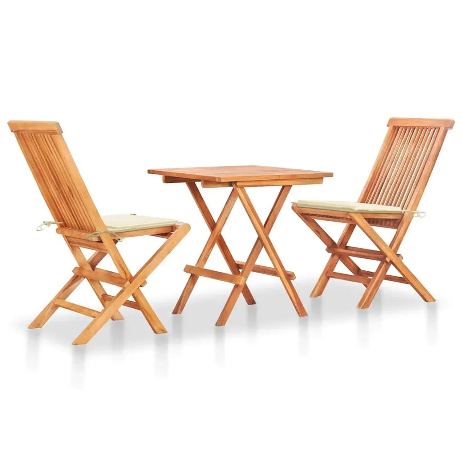vidaXL 3-Tlg Bistroset mit Cremeweißen Kissen Massivholz Teak 3063227