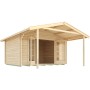 Weka Weekendhaus 137 A mit Vordach: Holzhaus mit Doppeltür und Fenstern.