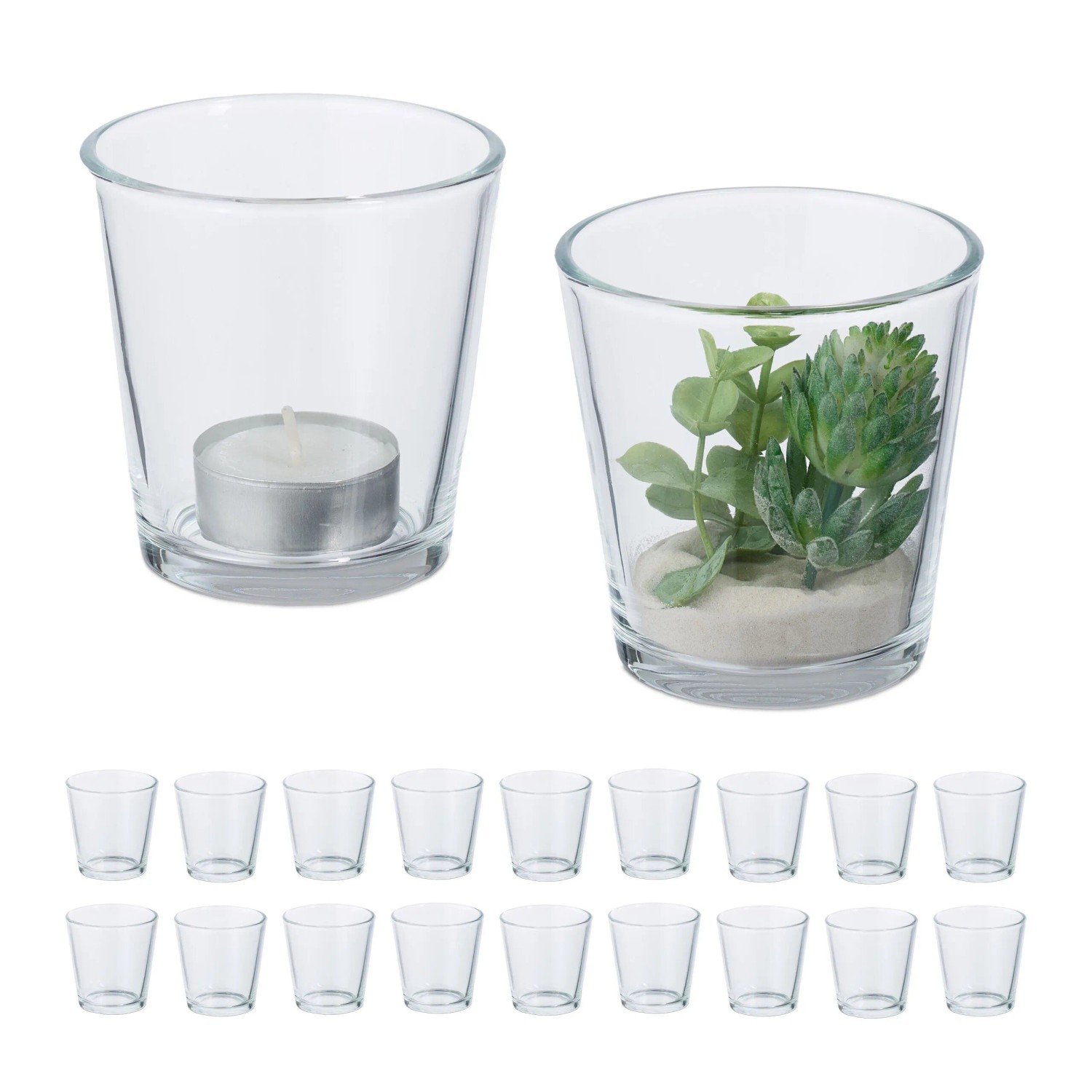 Relaxdays Teelichtgläser Glas Transparent 20er Set 7,5 cm x 7,5 cm