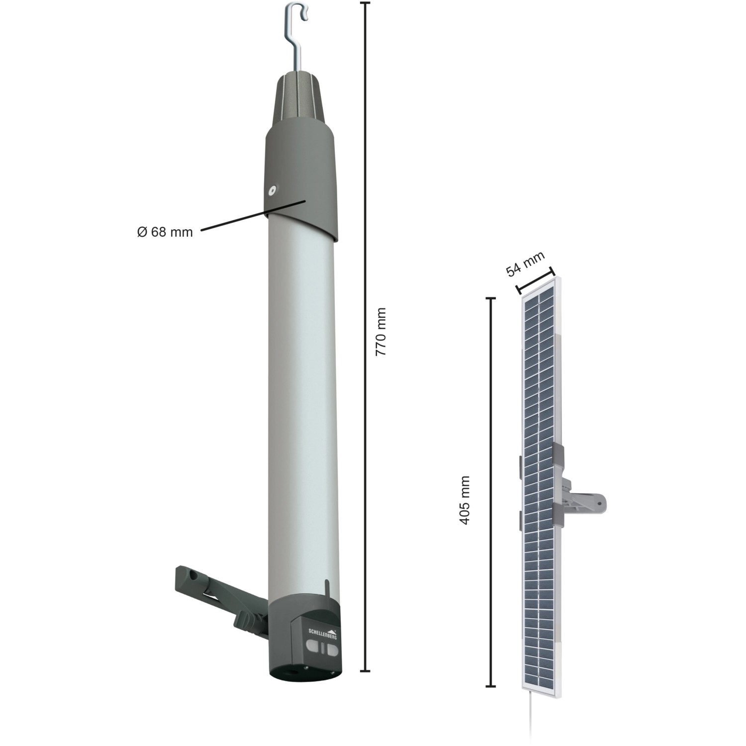 Schellenberg Funk-Markisenantrieb Smart Home Premium mit Solarpanel und Netzteil.