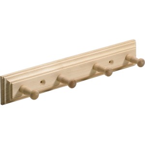Hettich Hakenleiste aus unbehandelter Fichte mit vier Haken, geeignet zur Wandmontage.