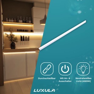 LUXULA LED Unterbauleuchte 87cm 12W 1080lm 4500K Neutralweiß Küchenbeleuchtung Schranklicht Erweiterbare LED Leiste