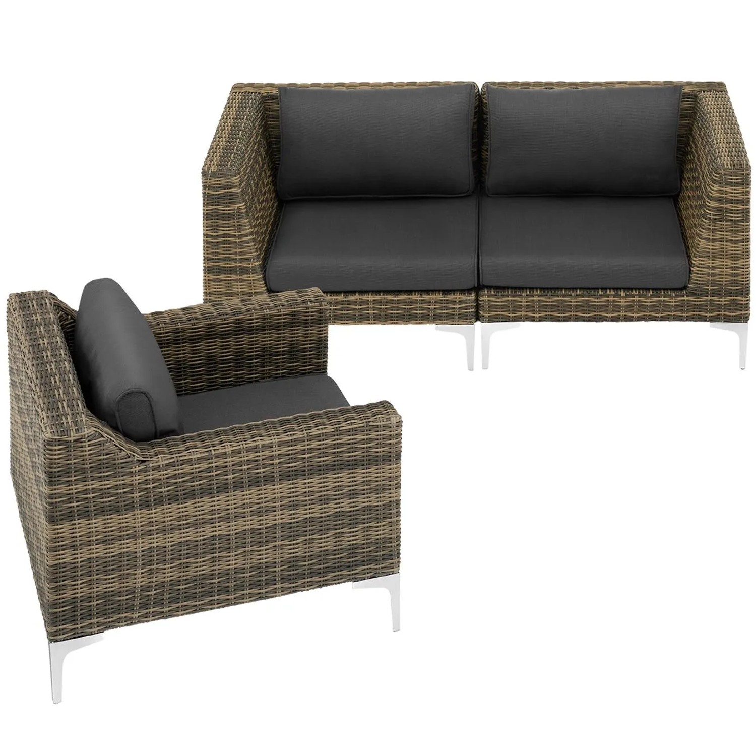 Tectake Modulares Aluminium Rattanset Villanova Wetterfest Und Uv Beständig Dicke Der Sitzpolster 11 Cm 89 X 263 X 72 Cm Anthrazit Meliert