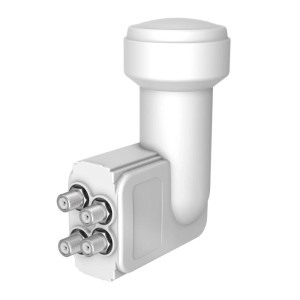 Weißes Hama Universal-Quad-LNB für digitalen SAT-Empfang mit 4 Anschlüssen.