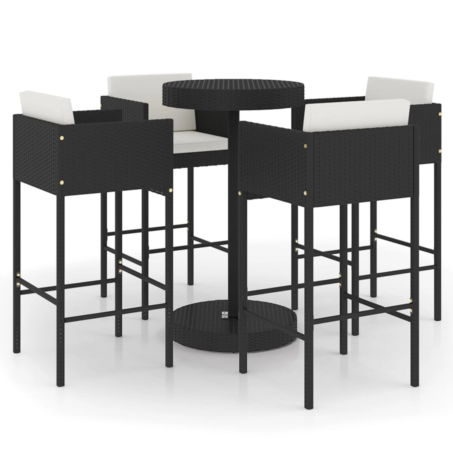 vidaXL 5-tlg Gartenbar-Set mit Kissen Poly Rattan Schwarz Modell 18