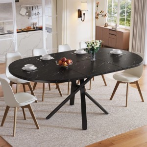 Merax Esstisch 100x140x75,5 cm Marmoroptik Ausziehbar X Metallgestell