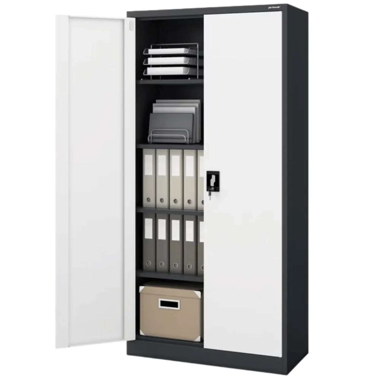 JAN NOWAK Aktenschrank Abschließbar JAN mit Flügeltüren 195 x 90 x 40 cm Anthrazit-Weiß