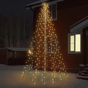 ECD Germany Fahnenmast Lichterkette mit 360 warmweißen LEDs als Weihnachtsdeko im Garten.