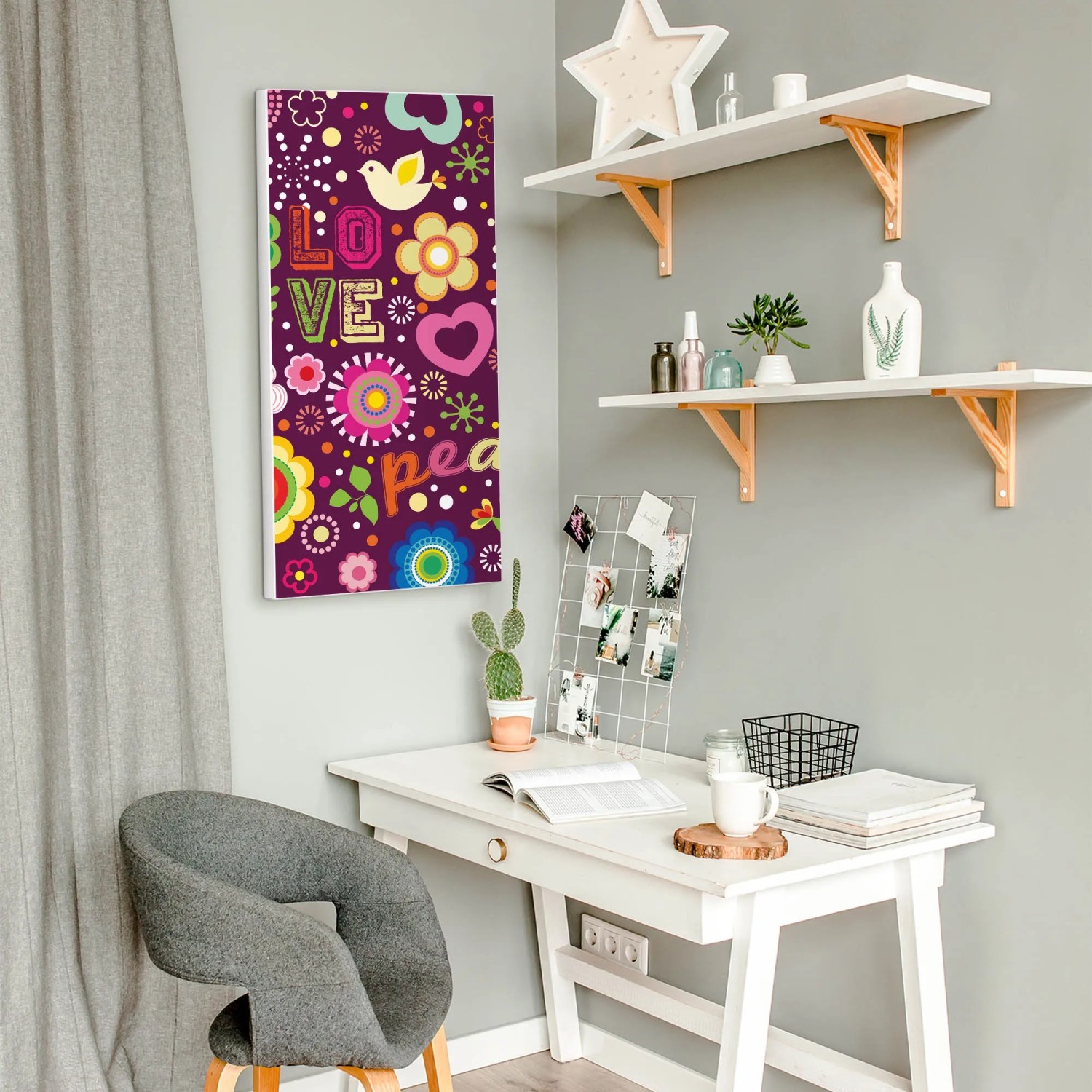 Banjado Magnettafel 37x78cm mit Love & Peace Motiv als Wanddeko.