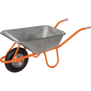 Pro-Bau-Tec Bauschubkarre mit 120 l Stahlmulde und Unterzug. Baugerät für Garten und Baustelle.