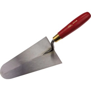 Stubai Maurerkelle 180x110mm mit rundem, poliertem Stahlblatt und rotem Holzheft.